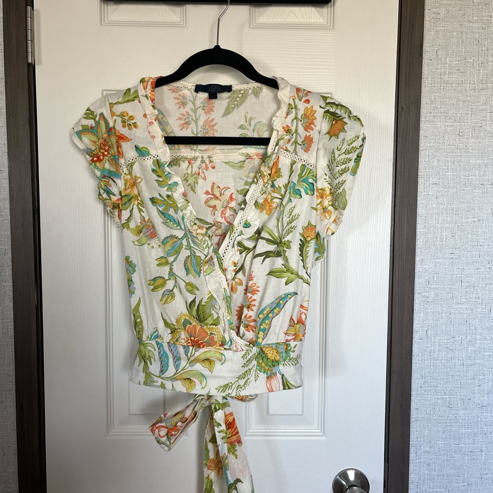 Rachel Orange and Green Flutter Sleeve Blouse with Sailor Collar